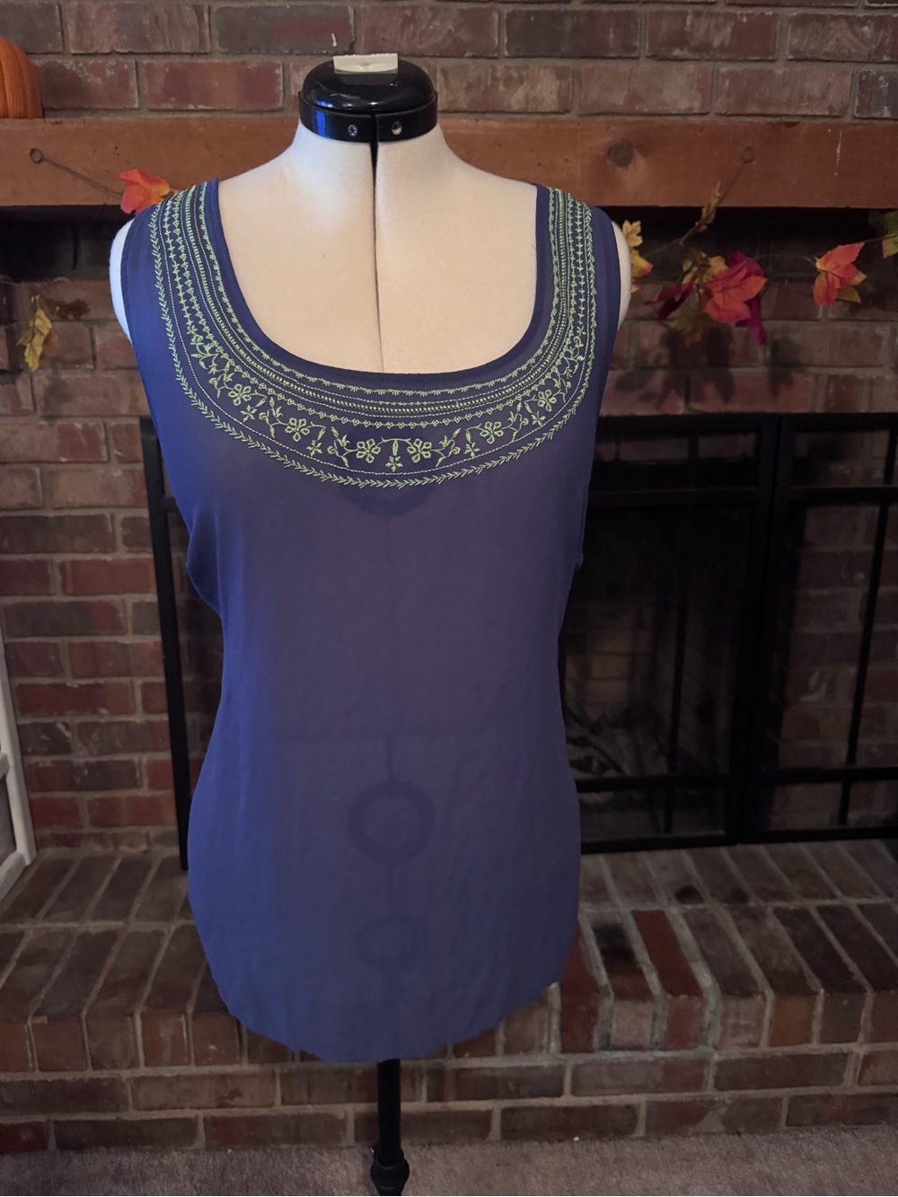 torrid Blue Scoop Neck Tank with Green Embroidery
